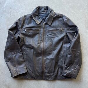 Marc New York Andrew Marc Mens Brown Leather Full Zip Jacket XXL Moto Biker